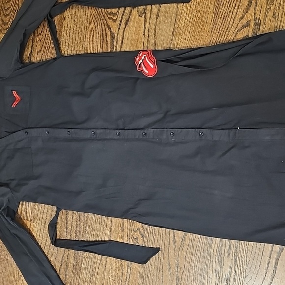 Elegant Black Maxi Dress with AC/DC And Rolling Stones Embroidered Decals - Picture 12 of 13